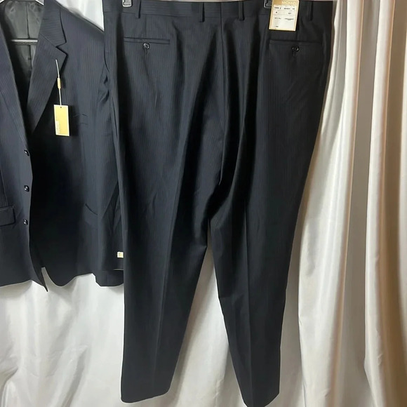 Michael Michael Kors 100% Wool Size 48 X 42W Men’s Suit Black Navy Stripped NWT - Picture 14 of 16